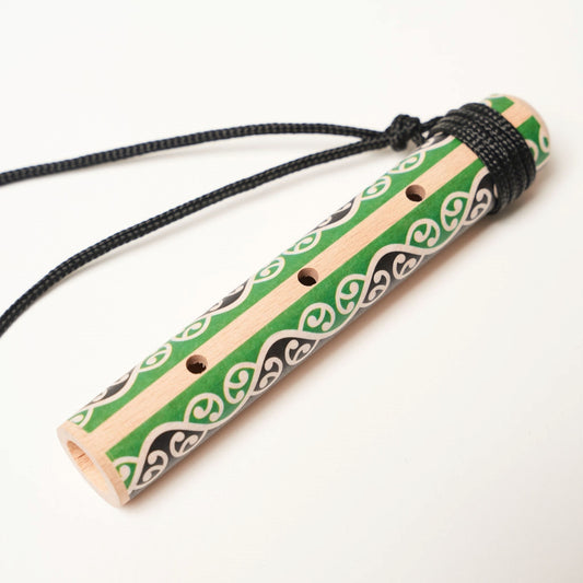 Handmade NZ Koauau Necklace - Māori Flute (Green Design 2)